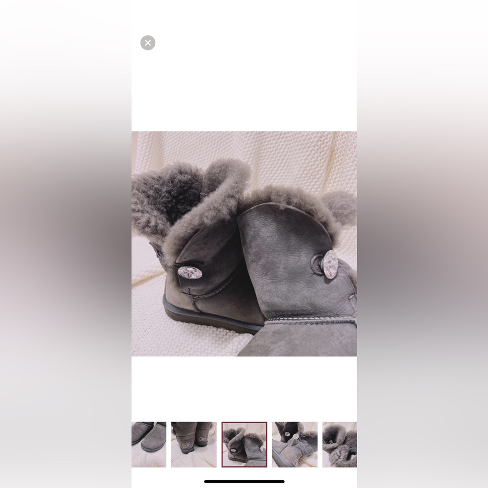 UGG Women's Gray Shearling Button Short Boots